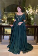 Teal Blue Color Georgette Fabric Sequence With Jari Work Gown