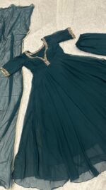 Teal Blue Color Georgette Fabric Sequence With Jari Work Gown