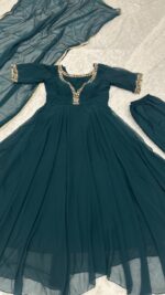 Teal Blue Color Georgette Fabric Sequence With Jari Work Gown