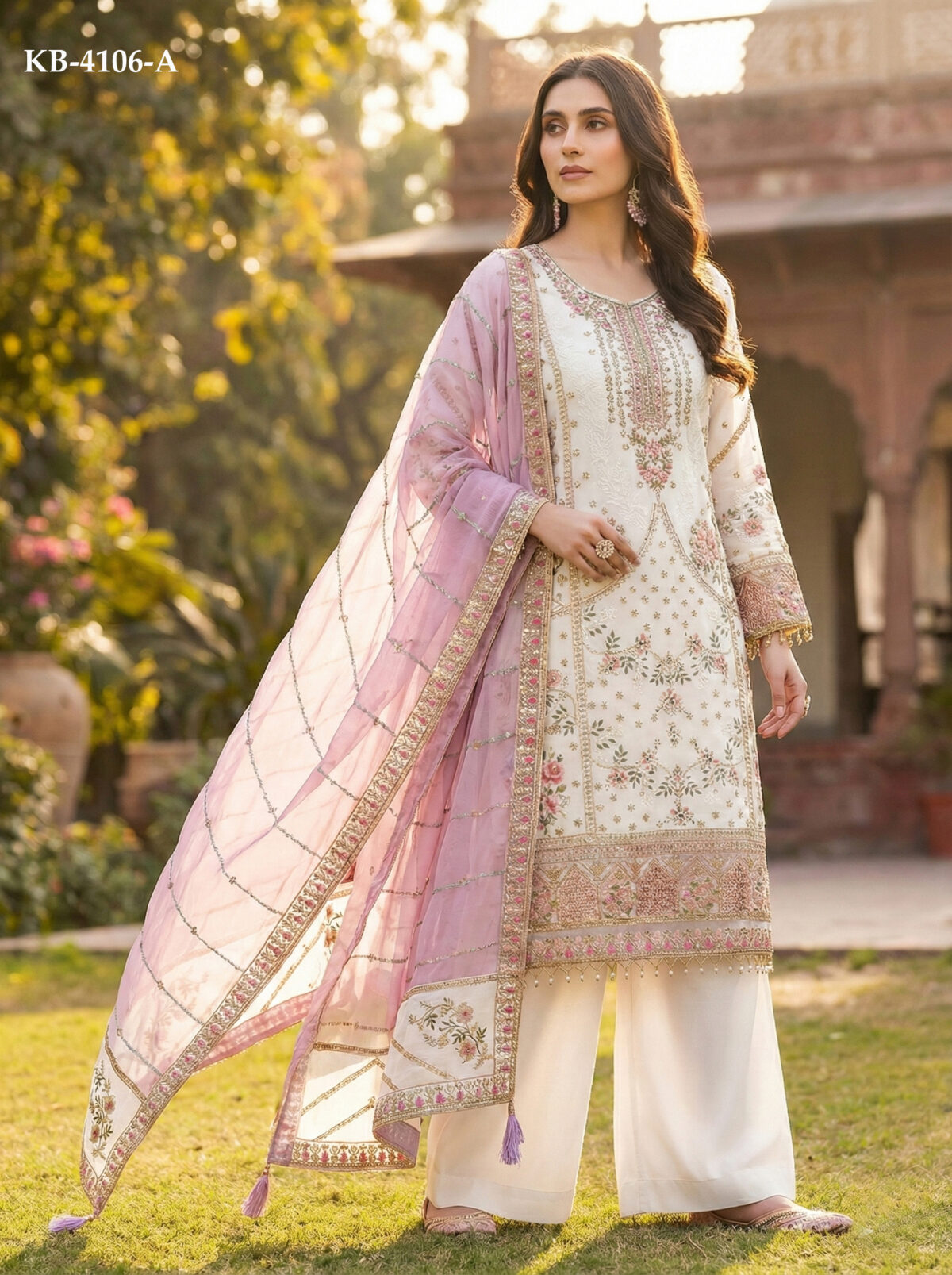 White Color Faux Georgette Fabric Sequence With Khatli Work Eid Special Pakistani Suit