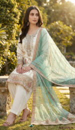 White Color Faux Georgette Fabric Sequence With Khatli Work Eid Special Pakistani Suit