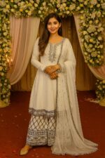 White Color Georgette Fabric Sequence With Paper Work Palazzo Set