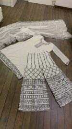 White Color Georgette Fabric Sequence With Paper Work Palazzo Set