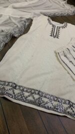 White Color Georgette Fabric Sequence With Paper Work Palazzo Set