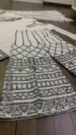 White Color Georgette Fabric Sequence With Paper Work Palazzo Set