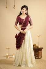 White Color Pure Crepe Silk Fabric Sequence With Jari Work Lehenga