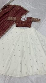 White Color Pure Crepe Silk Fabric Sequence With Jari Work Lehenga