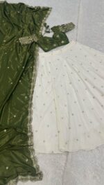White Color Pure Crepe Silk Fabric Sequence With Jari Work Lehenga