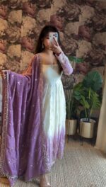 White Color Star Georgette Fabric Sequence Work Dual Shade Anarkali Suit