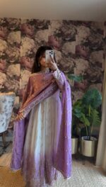 White Color Star Georgette Fabric Sequence Work Dual Shade Anarkali Suit