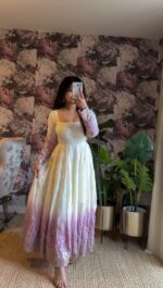 White Color Star Georgette Fabric Sequence Work Dual Shade Anarkali Suit