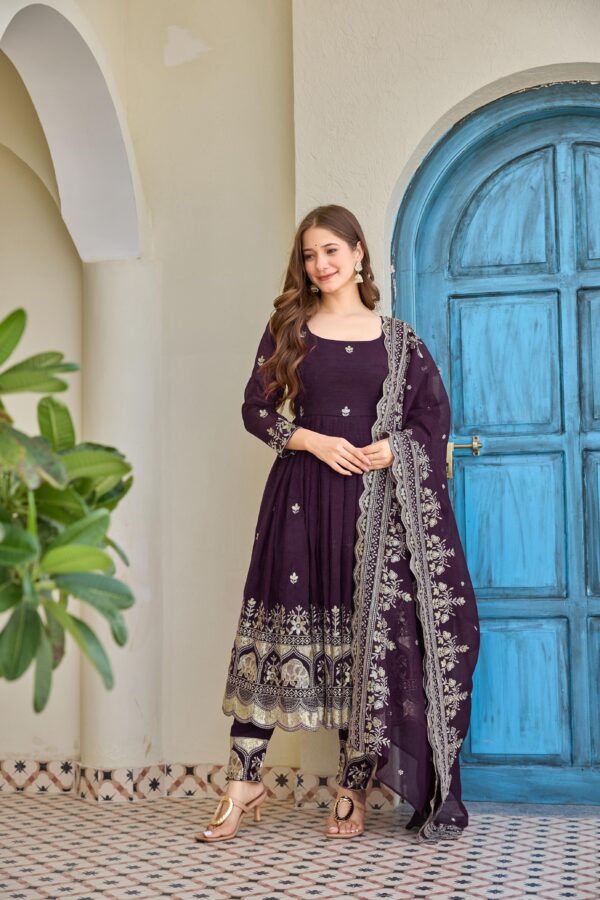 Wine Color Crunchy Silk Fabric Sequence Work Anarkali Suit