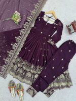 Wine Color Crunchy Silk Fabric Sequence Work Anarkali Suit