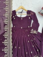 Wine Color Crunchy Silk Fabric Sequence Work Anarkali Suit
