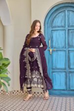 Wine Color Crunchy Silk Fabric Sequence Work Anarkali Suit