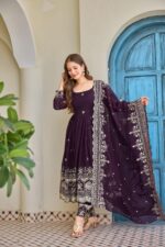 Wine Color Crunchy Silk Fabric Sequence Work Anarkali Suit