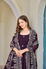 Wine Color Crunchy Silk Fabric Sequence Work Anarkali Suit