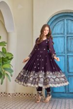 Wine Color Crunchy Silk Fabric Sequence Work Anarkali Suit