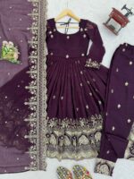 Wine Color Crunchy Silk Fabric Sequence Work Anarkali Suit
