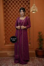 Wine Color Faux Georgette Fabric Koti Style Lehenga