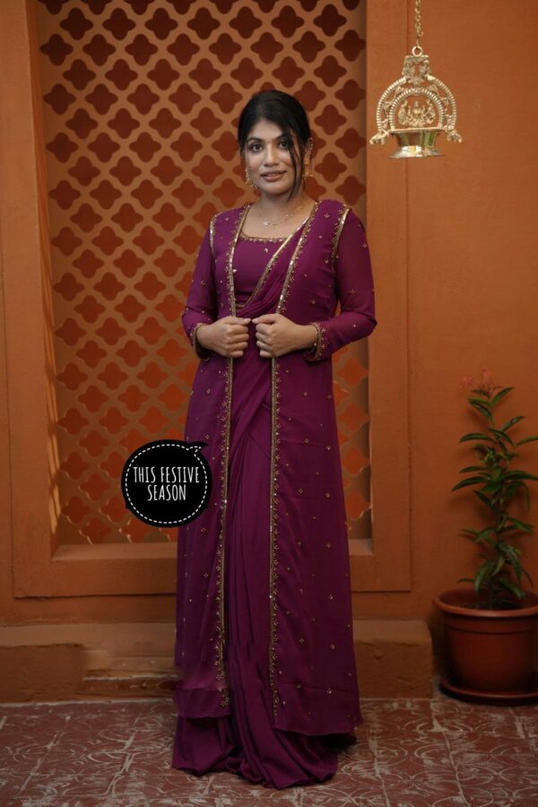 Wine Color Faux Georgette Fabric Koti Style Lehenga