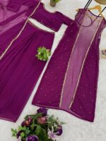 Wine Color Faux Georgette Fabric Koti Style Lehenga