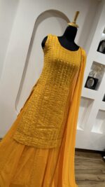Yellow Color Georgette Fabric Paper Mirror Work Haldi Special Top Lehenga Set
