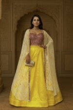 Yellow Color Kasturi Slub Silk Fabric Haldi Special Koti Style Lehenga