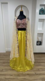 Yellow Color Kasturi Slub Silk Fabric Haldi Special Koti Style Lehenga