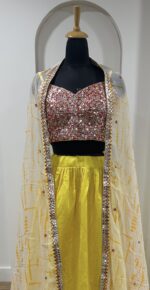 Yellow Color Kasturi Slub Silk Fabric Haldi Special Koti Style Lehenga