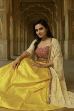 Yellow Color Kasturi Slub Silk Fabric Haldi Special Koti Style Lehenga