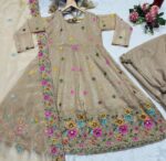 Beige Color Soft Crunchy Silk Fabric Sequence Work Sharara Gown