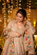 Beige Color Soft Crunchy Silk Fabric Sequence Work Sharara Gown