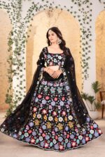 Black Color Faux Georgette Fabric Sequence Work Lehenga
