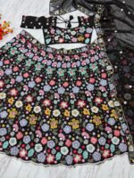 Black Color Faux Georgette Fabric Sequence Work Lehenga