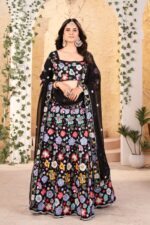 Black Color Faux Georgette Fabric Sequence Work Lehenga