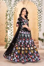 Black Color Faux Georgette Fabric Sequence Work Lehenga