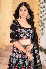 Black Color Faux Georgette Fabric Sequence Work Lehenga