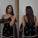 Black Color Faux Georgette Fabric Thread With Sequence Work Palazzo Suit