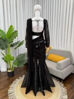 Black Color Faux Georgette Fabric Thread With Sequence Work Sharara Choli