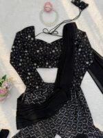 Black Color Faux Georgette Fabric Thread With Sequence Work Sharara Choli