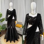 Black Color Faux Georgette Fabric Thread With Sequence Work Sharara Choli