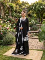 Black Color Fendi Silk Fabric Thread With Sequence Work Palazzo Suit