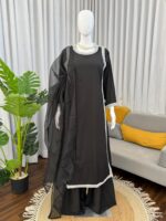 Black Color Natural Crepe Fabric Bead Work Lace Border Work Palazzo Suit
