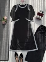 Black Color Natural Crepe Fabric Bead Work Lace Border Work Palazzo Suit