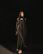 Black Color Natural Crepe Fabric Bead Work Lace Border Work Palazzo Suit