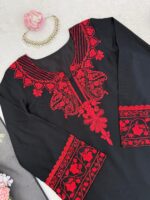 Black Color Rayon Cotton Fabric Thread Work Suit