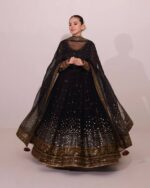 Black Color Soft Butterfly Net Fabric Thread With Sequence Work Anarkali Suit