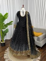 Black Color Soft Butterfly Net Fabric Thread With Sequence Work Anarkali Suit