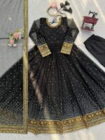 Black Color Soft Butterfly Net Fabric Thread With Sequence Work Anarkali Suit